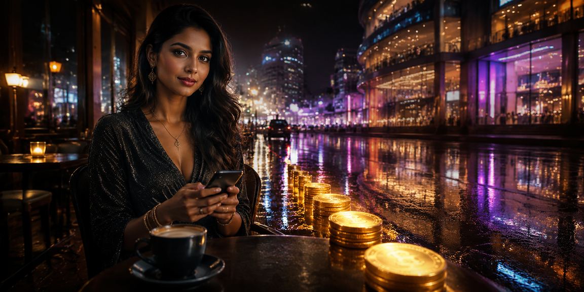 Mumbai night market illuminated with people using mobile devices